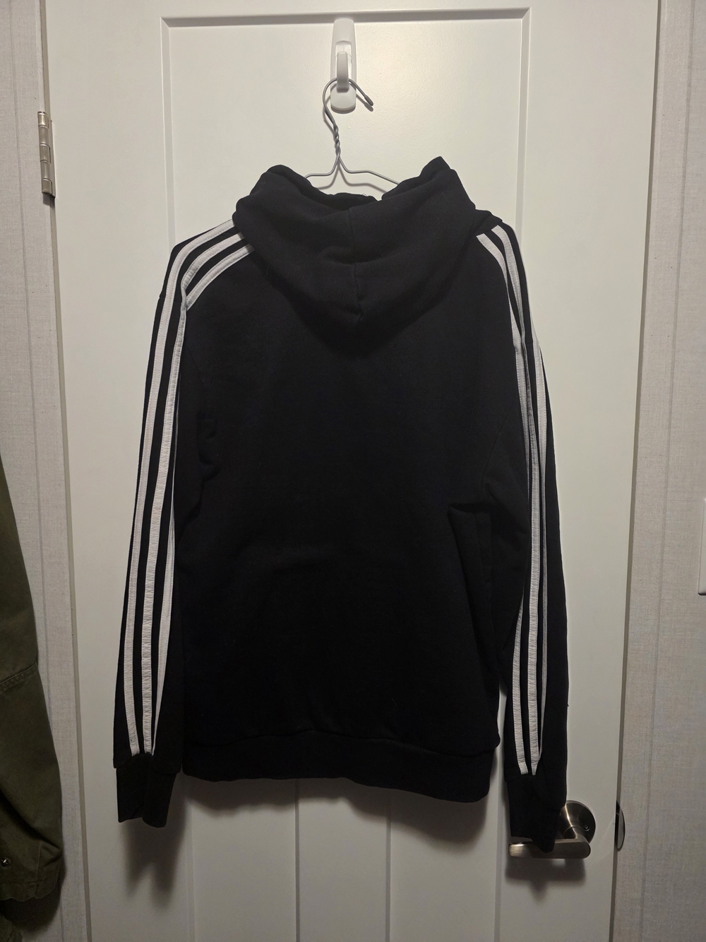 adidas Black Hoodie with White Three-Stripe Sleeves